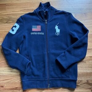Vintage Ralph Lauren Sport USA navy blue fleece zippered moto jacket women’s S/P